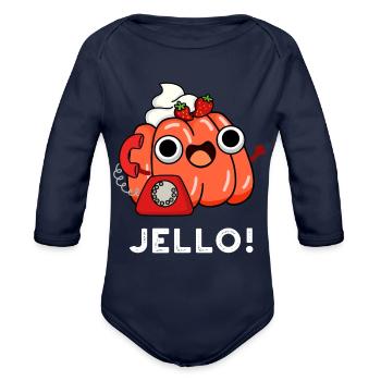Jello Cute Jello On Phone - Organic Long Sleeve Baby Bodysuit - dark navy - Front