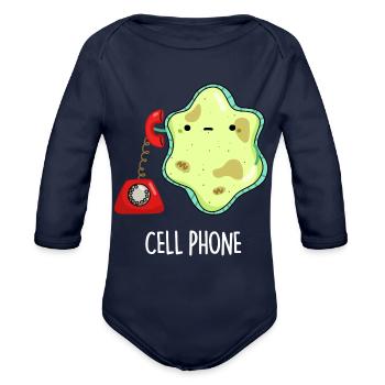 Cell Phone - Organic Long Sleeve Baby Bodysuit - dark navy - Front