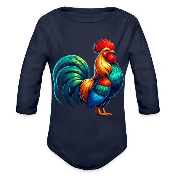Beautiful Rooster Image - Organic Long Sleeve Baby Bodysuit - dark navy - Front