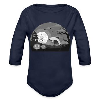 Orca Killer Whale Moonlight Funny Halloween Costum - Organic Long Sleeve Baby Bodysuit - dark navy - Front