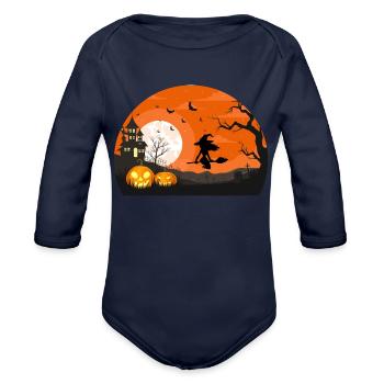 Orca Killer Whale Moonlight Funny Halloween Costum - Organic Long Sleeve Baby Bodysuit - dark navy - Front