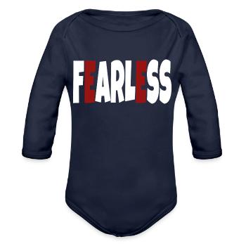 Fearless - simple text - Organic Long Sleeve Baby Bodysuit - dark navy - Front