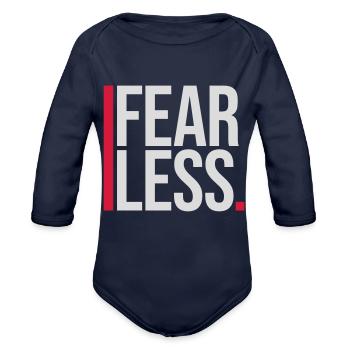 fearless text quote - Organic Long Sleeve Baby Bodysuit - dark navy - Front