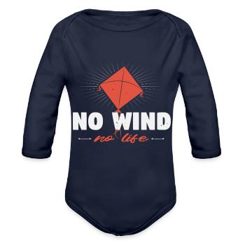 Kite No Wind No Life - Organic Long Sleeve Baby Bodysuit - dark navy - Front