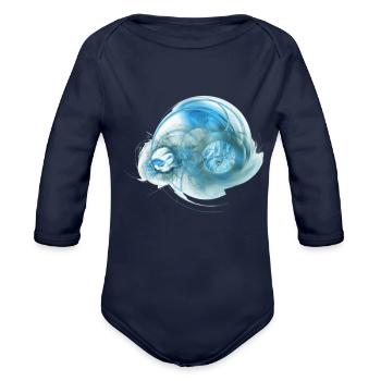 Iron sky fractal art - Organic Long Sleeve Baby Bodysuit - dark navy - Front