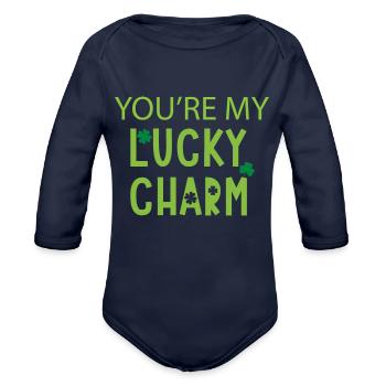 You re My Lucky Charm - Organic Long Sleeve Baby Bodysuit - dark navy - Front