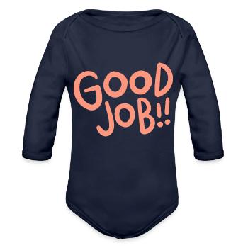 sticker with good job - Organic Long Sleeve Baby Bodysuit - dark navy - Front