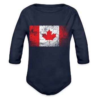 Vintage Canadian Flag Grunge Maple Leaf - Organic Long Sleeve Baby Bodysuit - dark navy - Front