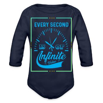 Every Second Is Infinite Value Typography Design - Organic Long Sleeve Baby Bodysuit - dark navy - Front