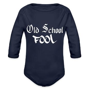 Old School Fool - Organic Long Sleeve Baby Bodysuit - dark navy - Front