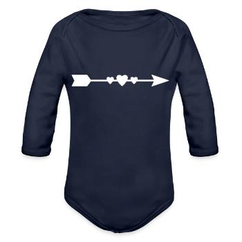 Arrow with hearts - Organic Long Sleeve Baby Bodysuit - dark navy - Front