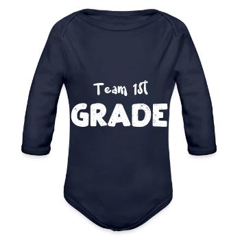 Team 1st Grade - First Grade - Organic Long Sleeve Baby Bodysuit - dark navy - Front