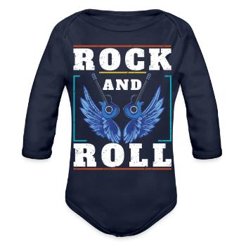 Rock And Roll Heaven - Organic Long Sleeve Baby Bodysuit - dark navy - Front