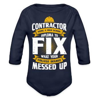 Job Work Contractor - Organic Long Sleeve Baby Bodysuit - dark navy - Front