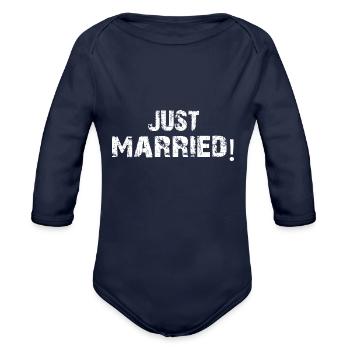 just married - Organic Long Sleeve Baby Bodysuit - dark navy - Front