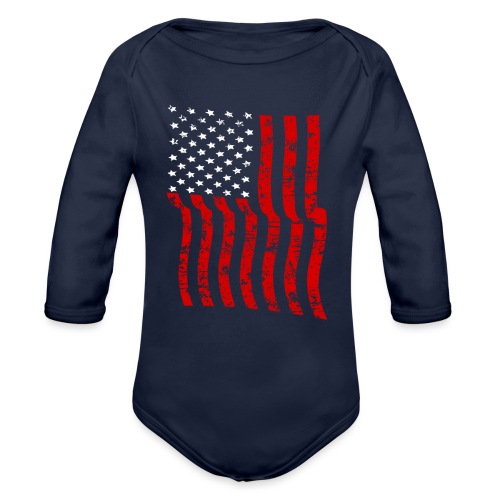 Vintage Waving USA Flag Patriotic T-Shirts Design - Organic Long Sleeve Baby Bodysuit
