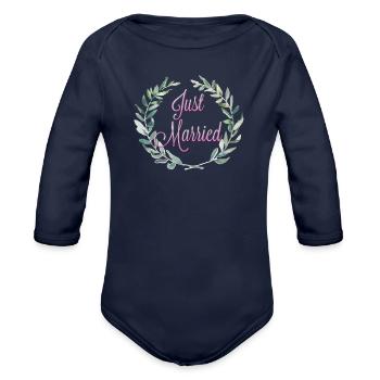 Just Married - Organic Long Sleeve Baby Bodysuit - dark navy - Front