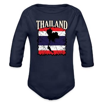 Thailand - Organic Long Sleeve Baby Bodysuit - dark navy - Front