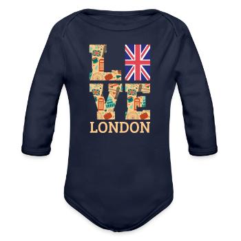 London - Organic Long Sleeve Baby Bodysuit - dark navy - Front