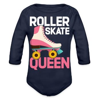 Roller Shoes Queen I Roller Skates - Organic Long Sleeve Baby Bodysuit - dark navy - Front