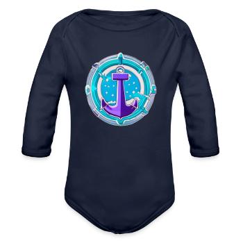 Anchors Away - Organic Long Sleeve Baby Bodysuit - dark navy - Front