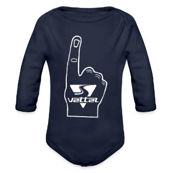 Vettel Point Finger - Organic Long Sleeve Baby Bodysuit - dark navy - Front