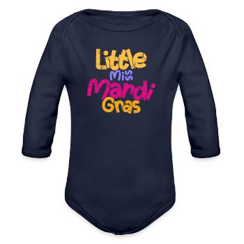 Little Miss Mardi Grass - Organic Long Sleeve Baby Bodysuit - dark navy - Front