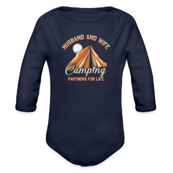Husband And Wife Camoing Partners For Life - Organic Long Sleeve Baby Bodysuit - dark navy - Front