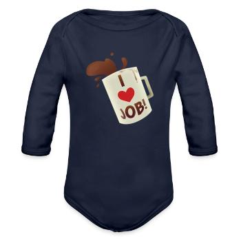 i heart job coffee mug job simulator i love job - Organic Long Sleeve Baby Bodysuit - dark navy - Front
