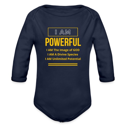 I AM Powerful (Dark Collection) - Organic Long Sleeve Baby Bodysuit