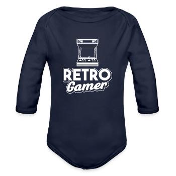 Old School Gamer - Organic Long Sleeve Baby Bodysuit - dark navy - Front