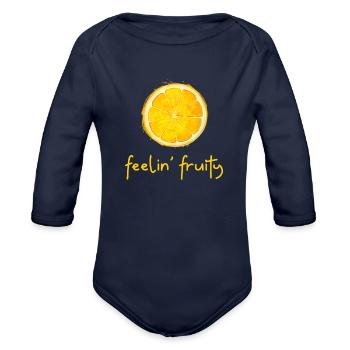 Feelin´ Fruity. Fresh Fruit Orange - Organic Long Sleeve Baby Bodysuit - dark navy - Front