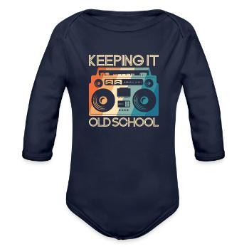 Keeping It Old School - Organic Long Sleeve Baby Bodysuit - dark navy - Front