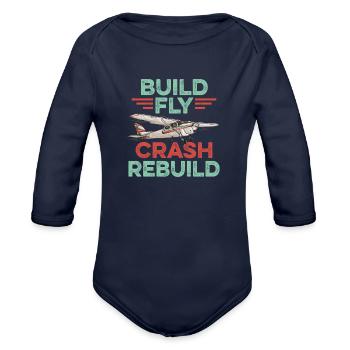 RC Plane Remote Controlled Model - Organic Long Sleeve Baby Bodysuit - dark navy - Front