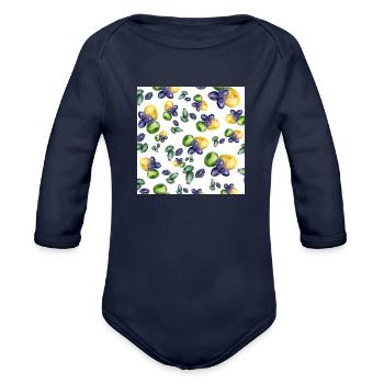 Fruit Salad - Organic Long Sleeve Baby Bodysuit - dark navy - Front