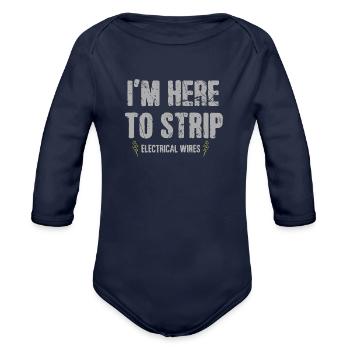 Funny Joke Strip Electrician Electrical Worker Chr - Organic Long Sleeve Baby Bodysuit - dark navy - Front