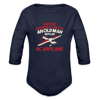 Rc Plane Remote Radio Control Controlled Gift - Organic Long Sleeve Baby Bodysuit - dark navy - Front