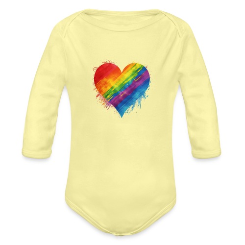 Watercolor Rainbow Pride Heart - LGBTQ LGBT Pride - Organic Long Sleeve Baby Bodysuit