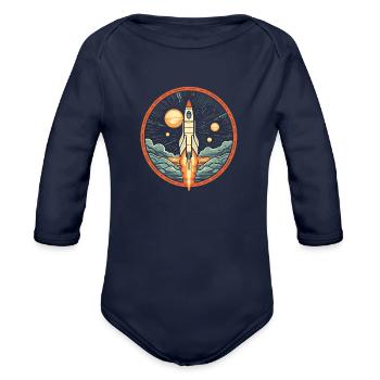 Space Exploration - Organic Long Sleeve Baby Bodysuit - dark navy - Front