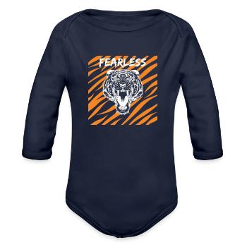 Fearless Tiger Design - Organic Long Sleeve Baby Bodysuit - dark navy - Front