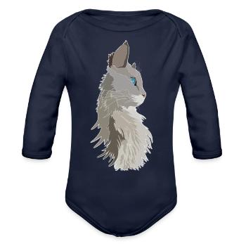 Pretty Cat - Organic Long Sleeve Baby Bodysuit - dark navy - Front