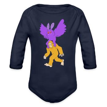 Cryptid Research Team Mothman And Bigfoot - Organic Long Sleeve Baby Bodysuit - dark navy - Front