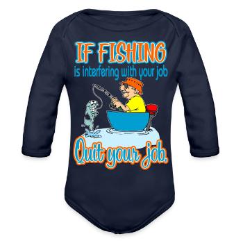Fishing Job - Organic Long Sleeve Baby Bodysuit - dark navy - Front