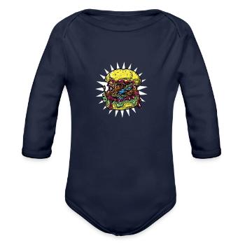 Burger insects ingredients Burger insects ingredie - Organic Long Sleeve Baby Bodysuit - dark navy - Front