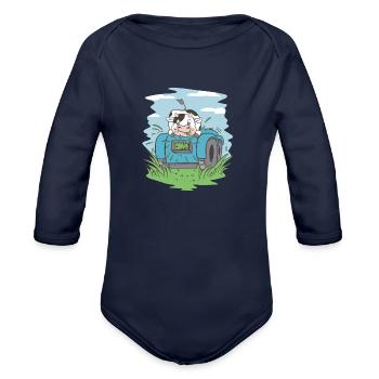 Cow eating grass tractor Cow eating grass tractor - Organic Long Sleeve Baby Bodysuit - dark navy - Front