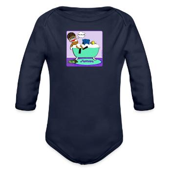 Jumau the Sock Monkey - Organic Long Sleeve Baby Bodysuit - dark navy - Front