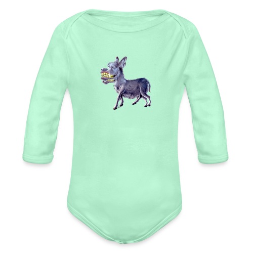 Funny Keep Smiling Donkey - Organic Long Sleeve Baby Bodysuit
