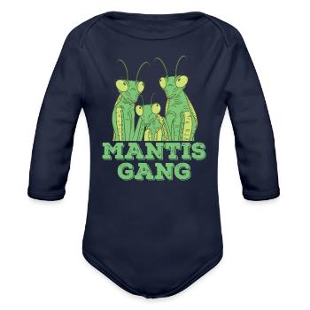 Praying Mantis Insect - Organic Long Sleeve Baby Bodysuit - dark navy - Front