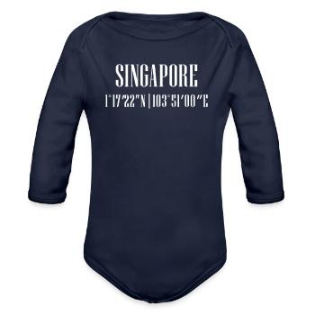 City Coordinates Singapore - Organic Long Sleeve Baby Bodysuit - dark navy - Front