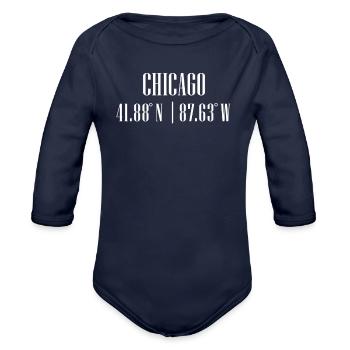 City Coordinates Chicago - Organic Long Sleeve Baby Bodysuit - dark navy - Front